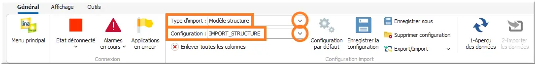 Configuration importation structure